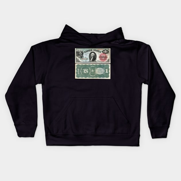 1869 $1 Dollar United States Note Kids Hoodie by DTECTN